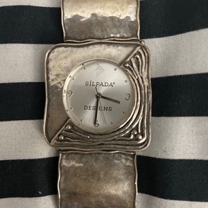 Silpada Square Link SS Bracelet Watch Hammered